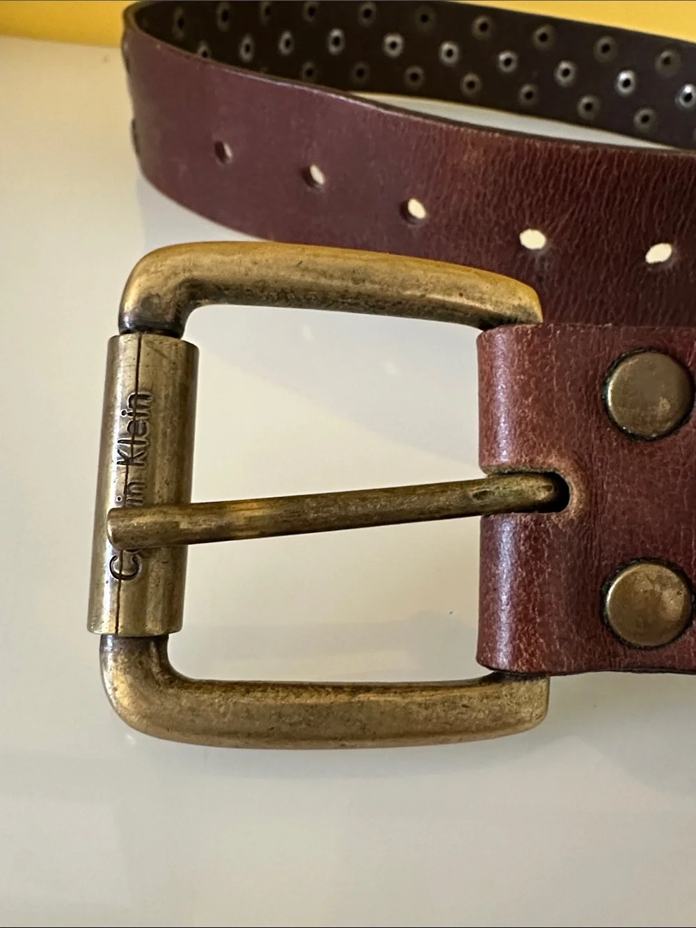Calvin Klein Jeans Vintage Brown Studded Leather Belt Unisex